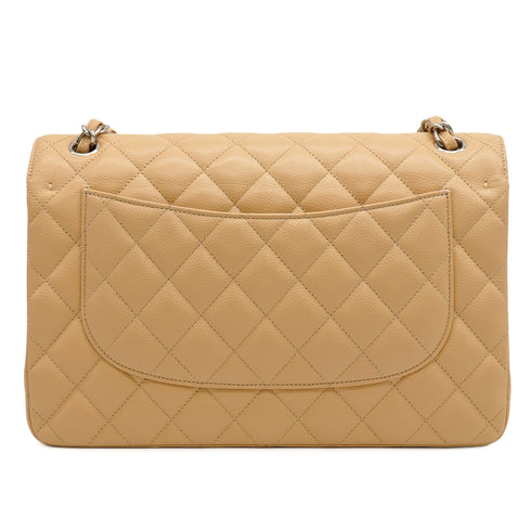 CHANEL JUMBO MATELASSE 30 CHAIN SHOULDER BAG BEIGE CAVIAR SKIN SILVER HARDWARE 90345068