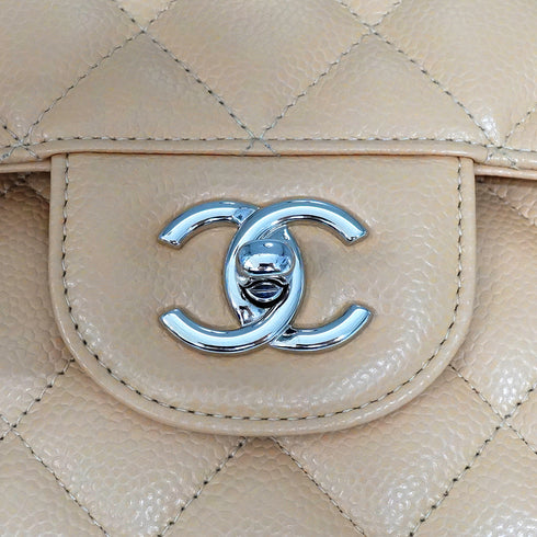 CHANEL JUMBO MATELASSE 30 CHAIN SHOULDER BAG BEIGE CAVIAR SKIN SILVER HARDWARE 90345068