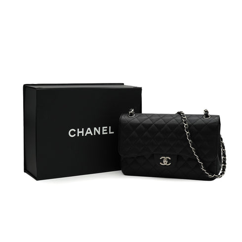 CHANEL JUMBO MATELASSE 30 CHAIN SHOULDER BAG BLACK CAVIAR SKIN SILVER HARDWARE 90343862