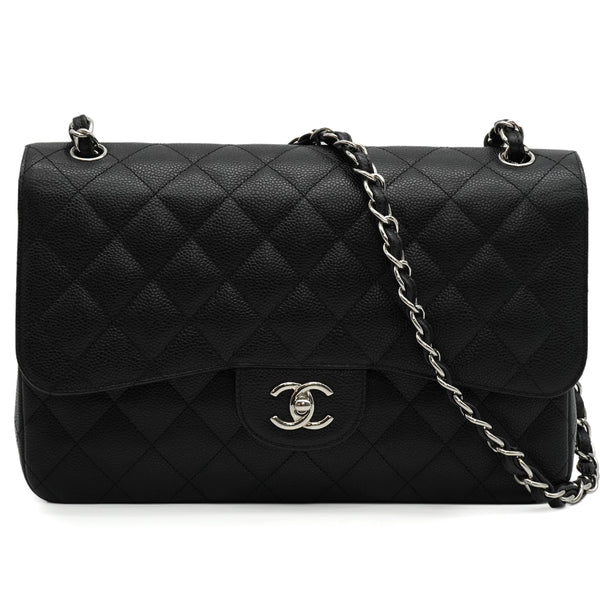 CHANEL JUMBO MATELASSE 30 CHAIN SHOULDER BAG BLACK CAVIAR SKIN SILVER HARDWARE 90343862