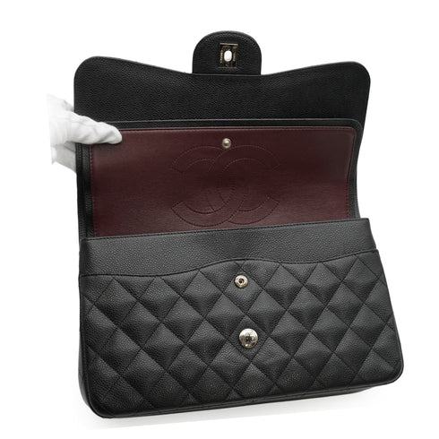 CHANEL JUMBO MATELASSE 30 CHAIN SHOULDER BAG BLACK CAVIAR SKIN SILVER HARDWARE 90343862