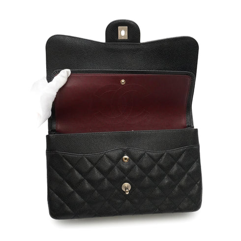 CHANEL JUMBO MATELASSE 30 CHAIN SHOULDER BAG BLACK CAVIAR SKIN SILVER HARDWARE 90347927