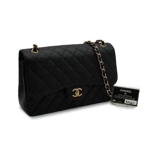 CHANEL JUMBO MATELASSE 30 CHAIN SHOULDER BAG BLACK CAVIR SKIN GOLD HARDWARE 90346663
