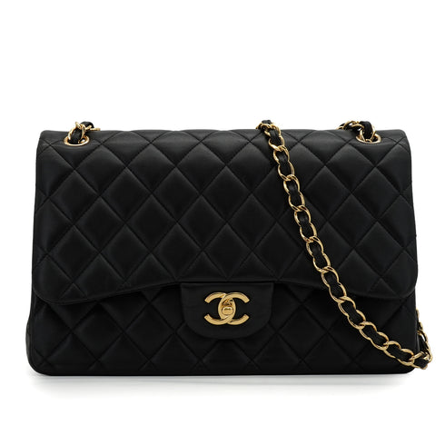 CHANEL JUMBO MATELASSE 30 CHAIN SHOULDER BAG BLACK LAMB SKIN GOLD HARDWARE 90340475