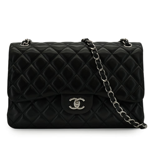 CHANEL JUMBO MATELASSE 30 CHAIN SHOULDER BAG BLACK LAMB SKIN SILVER HARDWARE 90342410