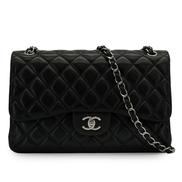 CHANEL JUMBO MATELASSE 30 CHAIN SHOULDER BAG BLACK LAMB SKIN SILVER HARDWARE 90342410