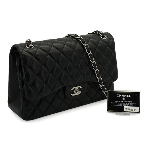CHANEL JUMBO MATELASSE 30 CHAIN SHOULDER BAG BLACK LAMB SKIN SILVER HARDWARE 90342410