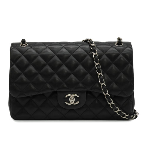 CHANEL JUMBO MATELASSE 30 CHAIN SHOULDER BAG BLACK LAMB SKIN SILVER HARDWARE 90342585