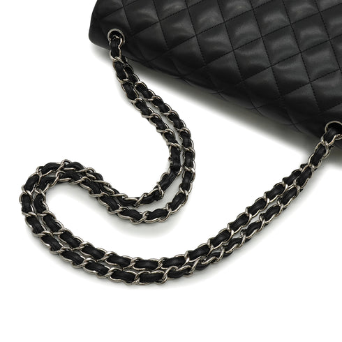 CHANEL JUMBO MATELASSE 30 CHAIN SHOULDER BAG BLACK LAMB SKIN SILVER HARDWARE 90342585
