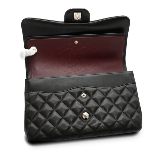 CHANEL JUMBO MATELASSE 30 CHAIN SHOULDER BAG BLACK LAMB SKIN SILVER HARDWARE 90342585