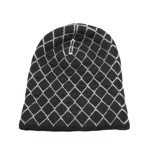 CHANEL KNIT HAT COCOMARK MATELASSE BLACK WHITE CASHMERE RTW 90334502