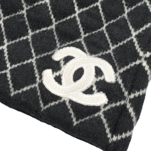 CHANEL KNIT HAT COCOMARK MATELASSE BLACK WHITE CASHMERE RTW 90334502
