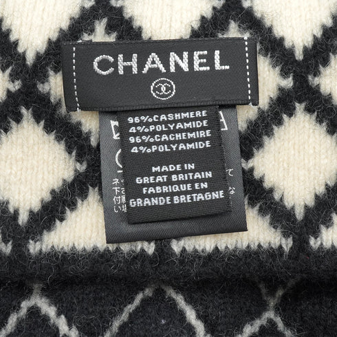 CHANEL KNIT HAT COCOMARK MATELASSE BLACK WHITE CASHMERE RTW 90334502