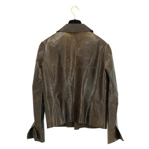 CHANEL LEATHER JACKET BROWN CALF SKIN 46 02A RTW 90349840