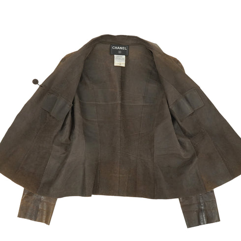 CHANEL LEATHER JACKET BROWN CALF SKIN 46 02A RTW 90349840