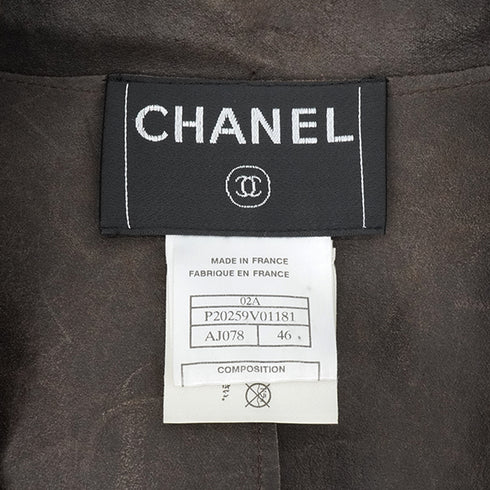 CHANEL LEATHER JACKET BROWN CALF SKIN 46 02A RTW 90349840