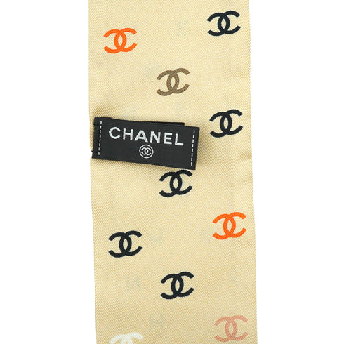 CHANEL LOGO PATTERN SCARF HAIR BAND BEIGE SILK ACCESSORY 90343246