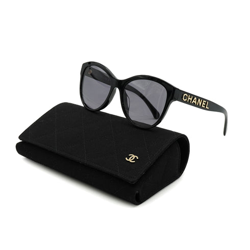 CHANEL LOGO SUNGLASSES BLACK GOLD EYEWEAR 90334202