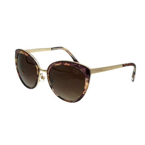 CHANEL LOGO SUNGLASSES BROWN GOLD EYEWEAR 90337726
