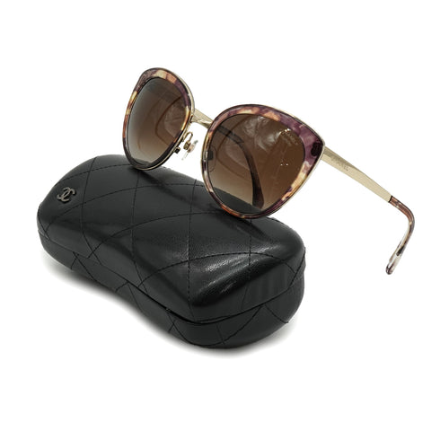 CHANEL LOGO SUNGLASSES BROWN GOLD EYEWEAR 90337726