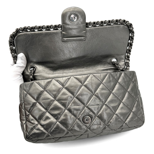 CHANEL LUXURY LINE CHAIN SHOULDER BAG SILVER LEATHER 90319941
