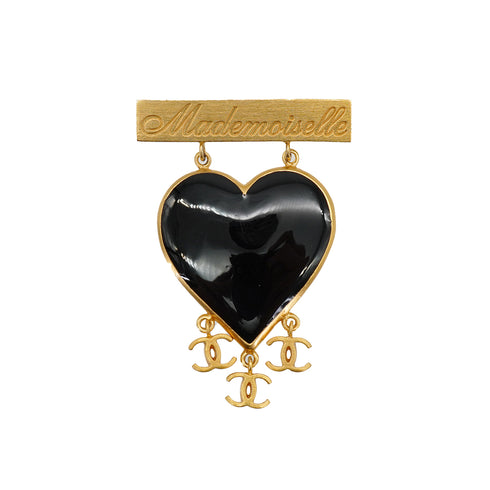 CHANEL MADEMOISELLE HEART TRIPLE COCOMARK BROOCH BLACK GOLD ACCESSORY 02P 90335767