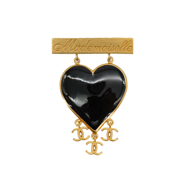 CHANEL MADEMOISELLE HEART TRIPLE COCOMARK BROOCH BLACK GOLD ACCESSORY 02P 90335767