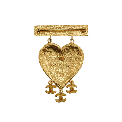 CHANEL MADEMOISELLE HEART TRIPLE COCOMARK BROOCH BLACK GOLD ACCESSORY 02P 90335767