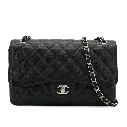 CHANEL JUMBO MATELASSE 30 CHAIN SHOULDER BAG BLACK CAVIAR SKIN SILVER HARDWARE 90332575