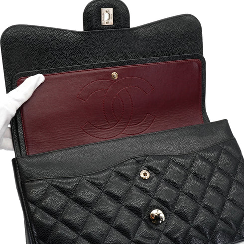 CHANEL JUMBO MATELASSE 30 CHAIN SHOULDER BAG BLACK CAVIAR SKIN SILVER HARDWARE 90332575