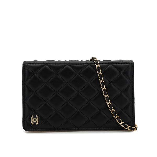 CHANEL MATELASSE BOOK MOTIF CHAIN SHOULDER BAG BLACK WHITE LAMB SKIN GOLD HARDWARE 90327893