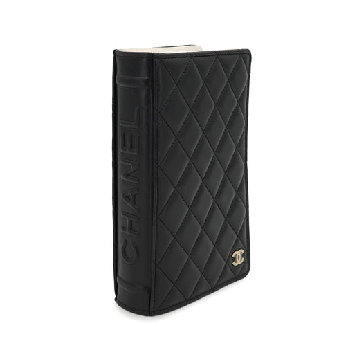 CHANEL MATELASSE BOOK MOTIF CHAIN SHOULDER BAG BLACK WHITE LAMB SKIN GOLD HARDWARE 90327893