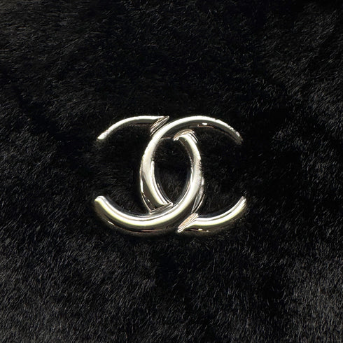 CHANEL MATELASSE CAMELLIA CHAIN TOTE BAG BLACK FAUX FUR SILVER HARDWARE 90322287