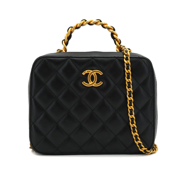 CHANEL MATELASSE CHAIN HAND SHOULDER BAG BLACK LAMB SKIN GOLD HARDWARE 90334168