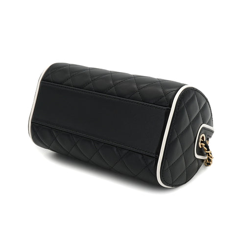 CHANEL MATELASSE CHAIN HAND SHOULDER BAG BLACK WHITE LAMB SKIN GOLD HARDWARE 90334154