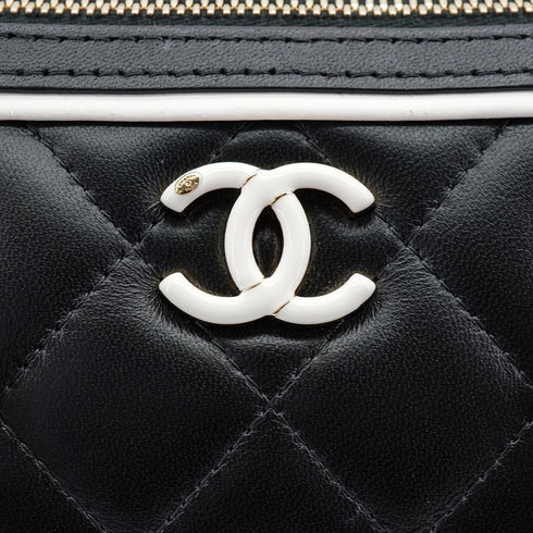 CHANEL MATELASSE CHAIN HAND SHOULDER BAG BLACK WHITE LAMB SKIN GOLD HARDWARE 90334154