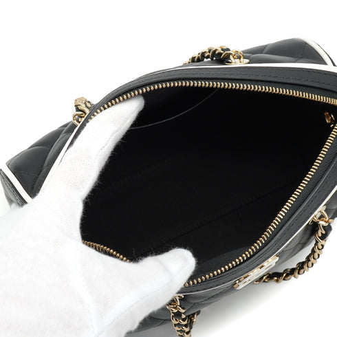 CHANEL MATELASSE CHAIN HAND SHOULDER BAG BLACK WHITE LAMB SKIN GOLD HARDWARE 90334154