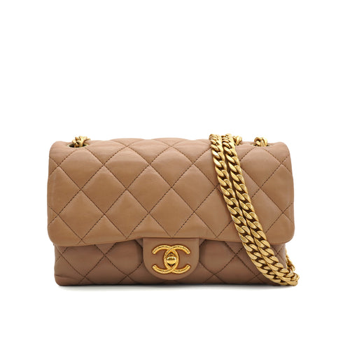 CHANEL MATELASSE CHAIN SHOULDER BAG BEIGE LAMB SKIN GOLD HARDWARE 90332573