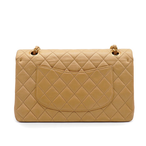 VINTAGE CHANEL CLASSIC FLAP MEDIUM SHOULDER BAG BEIGE LAMB SKIN GOLD HARDWARE 90335306
