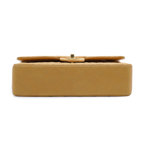 VINTAGE CHANEL CLASSIC FLAP MEDIUM SHOULDER BAG BEIGE LAMB SKIN GOLD HARDWARE 90335306
