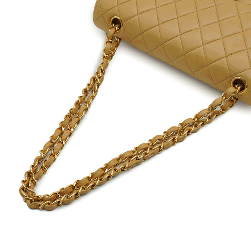 VINTAGE CHANEL CLASSIC FLAP MEDIUM SHOULDER BAG BEIGE LAMB SKIN GOLD HARDWARE 90335306