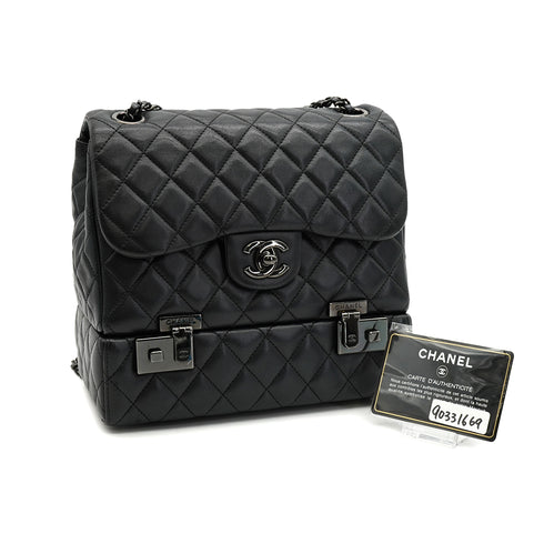 CHANEL MATELASSE CHAIN SHOULDER BAG BLACK LAMB SKIN BLACK HARDWARE 90331669