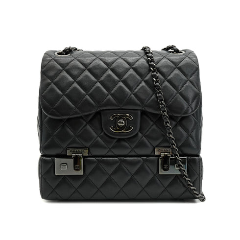 CHANEL MATELASSE CHAIN SHOULDER BAG BLACK LAMB SKIN BLACK HARDWARE 90331669