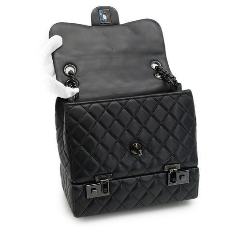 CHANEL MATELASSE CHAIN SHOULDER BAG BLACK LAMB SKIN BLACK HARDWARE 90331669