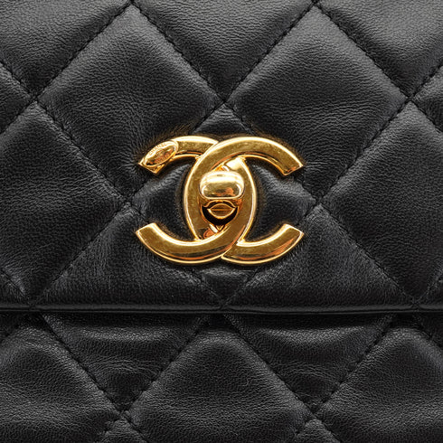 CHANEL MATELASSE CHAIN SHOULDER BAG BLACK LAMB SKIN FAUX PEARL GOLD HARDWARE 90334866