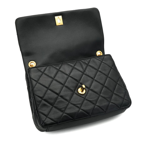 CHANEL MATELASSE CHAIN SHOULDER BAG BLACK LAMB SKIN FAUX PEARL GOLD HARDWARE 90334866