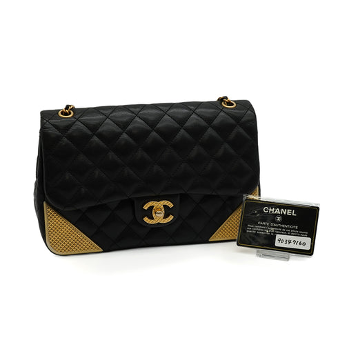 CHANEL MATELASSE CHAIN SHOULDER BAG BLACK LAMB SKIN GOLD HARDWARE 90347160