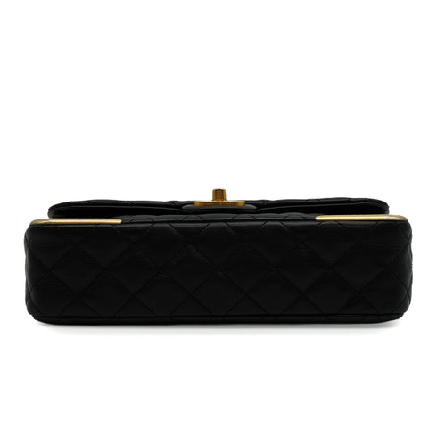 CHANEL MATELASSE CHAIN SHOULDER BAG BLACK LAMB SKIN GOLD HARDWARE 90347160