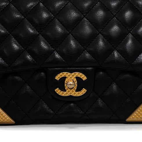 CHANEL MATELASSE CHAIN SHOULDER BAG BLACK LAMB SKIN GOLD HARDWARE 90347160
