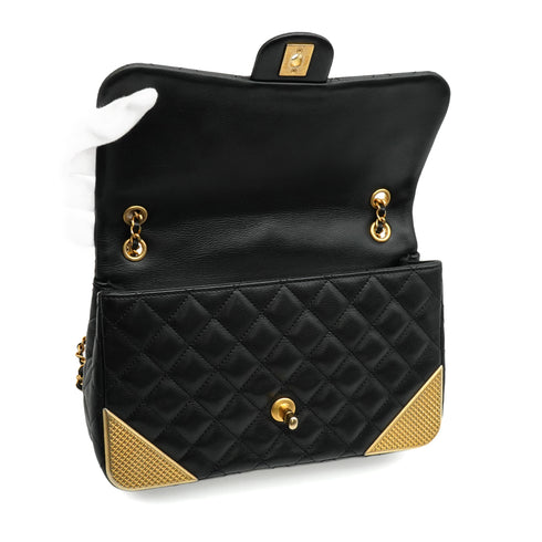 CHANEL MATELASSE CHAIN SHOULDER BAG BLACK LAMB SKIN GOLD HARDWARE 90347160